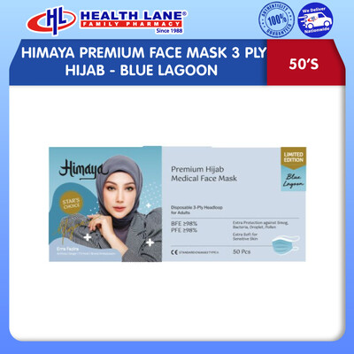 HIMAYA PREMIUM DISPOSABLE FACE MASK 3 PLY HIJAB- (50'S- BLUE LAGOON )